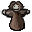 a small icon of a doll. it has stringy hair and a brown dress with a crudely drawn smile