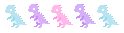 a pixel divider of blue, purple and pink dinosaurs