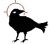 black pixel crow with a red halo